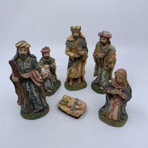 Vintage Nativity Set Mary Joseph Baby Jesus in Manger 3 Wise Men 6 Figures 6"